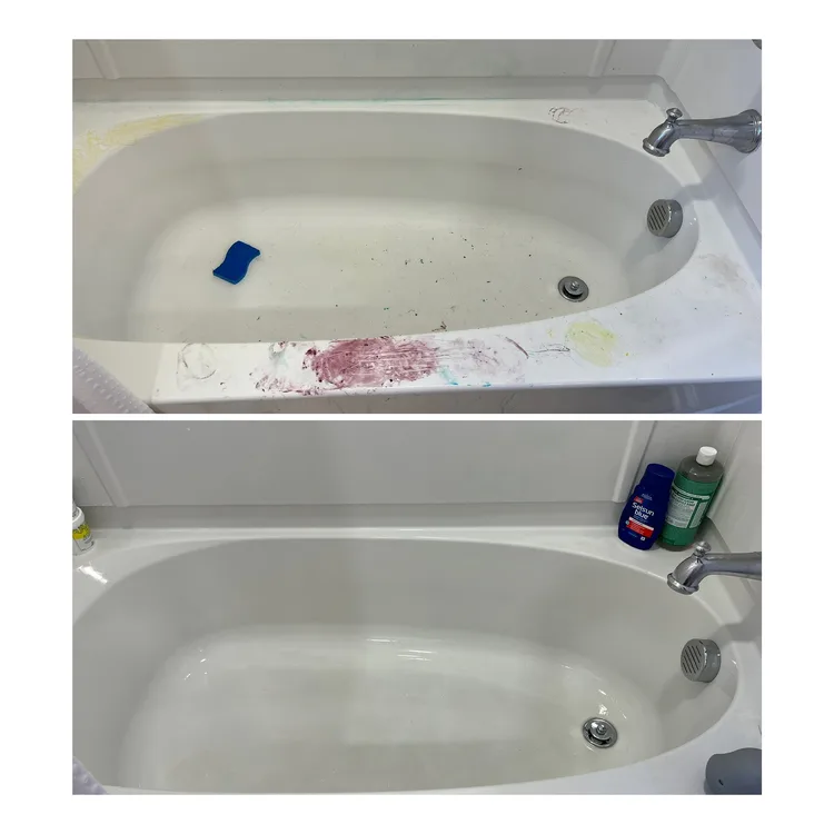 Bathtub before and after deep cleaning — bathroom deep clean results in Cary, NC and the Triangle area by Ever Clean House