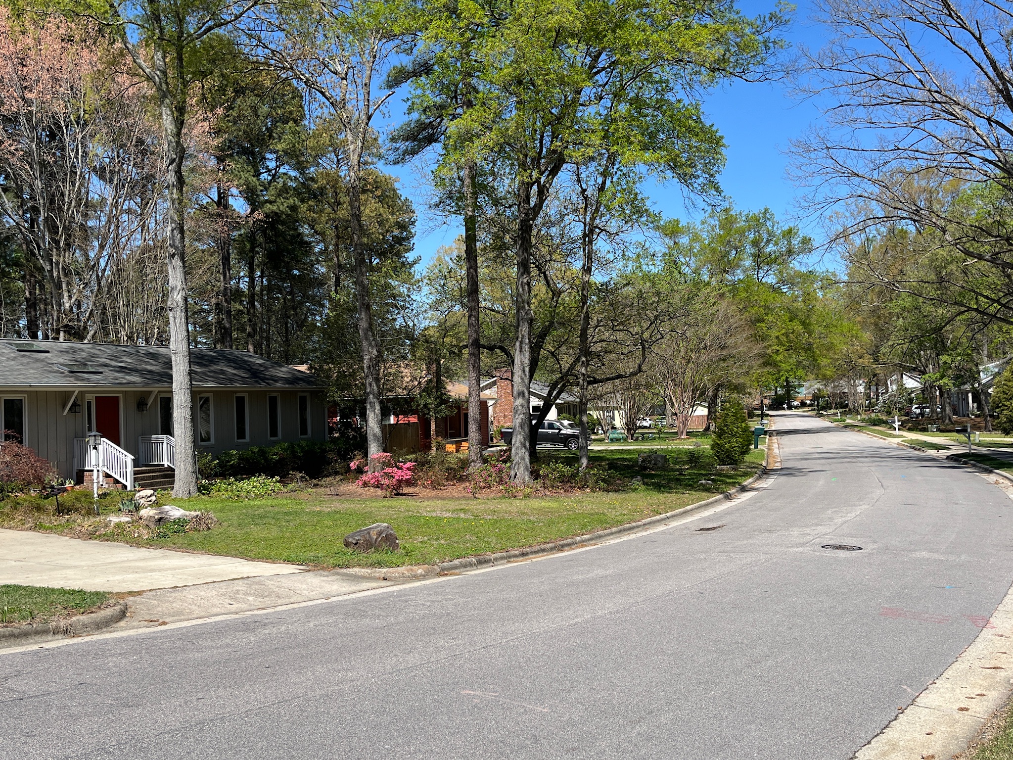Neighborhood homes along a quiet street in Cary, North Carolina