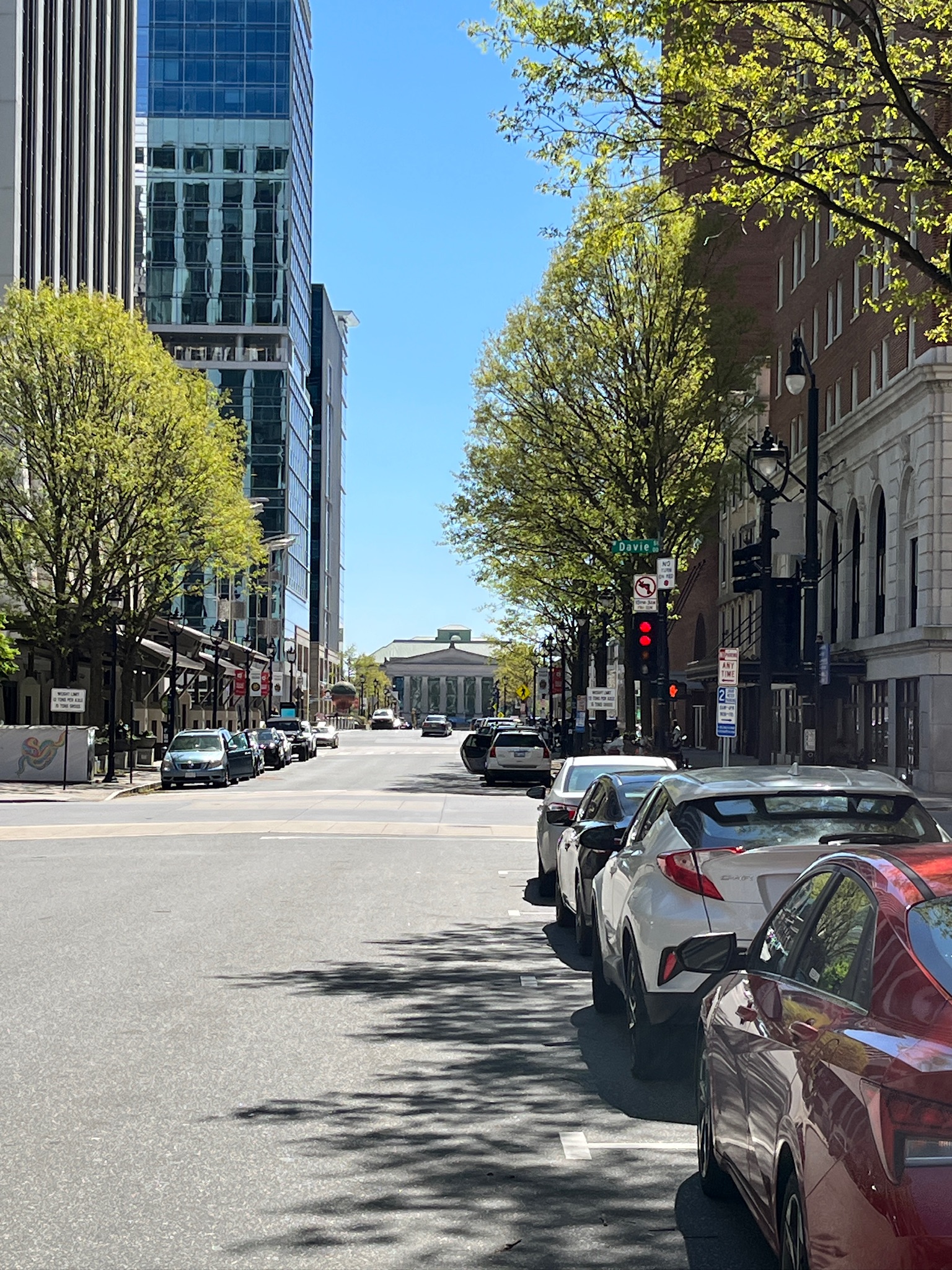 Downtown Raleigh street view near Davie Street in Raleigh, North Carolina